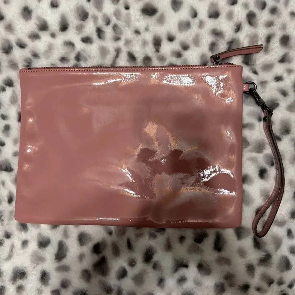 Banana Republic blush pink patent leather oversized clutch 12x8.5”